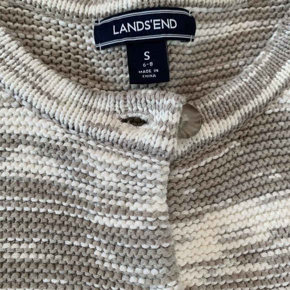 Lands’ End 💯% Cotton Women’s White Gray Button Down Cardigan Sweater Size Small - Picture 6 of 17